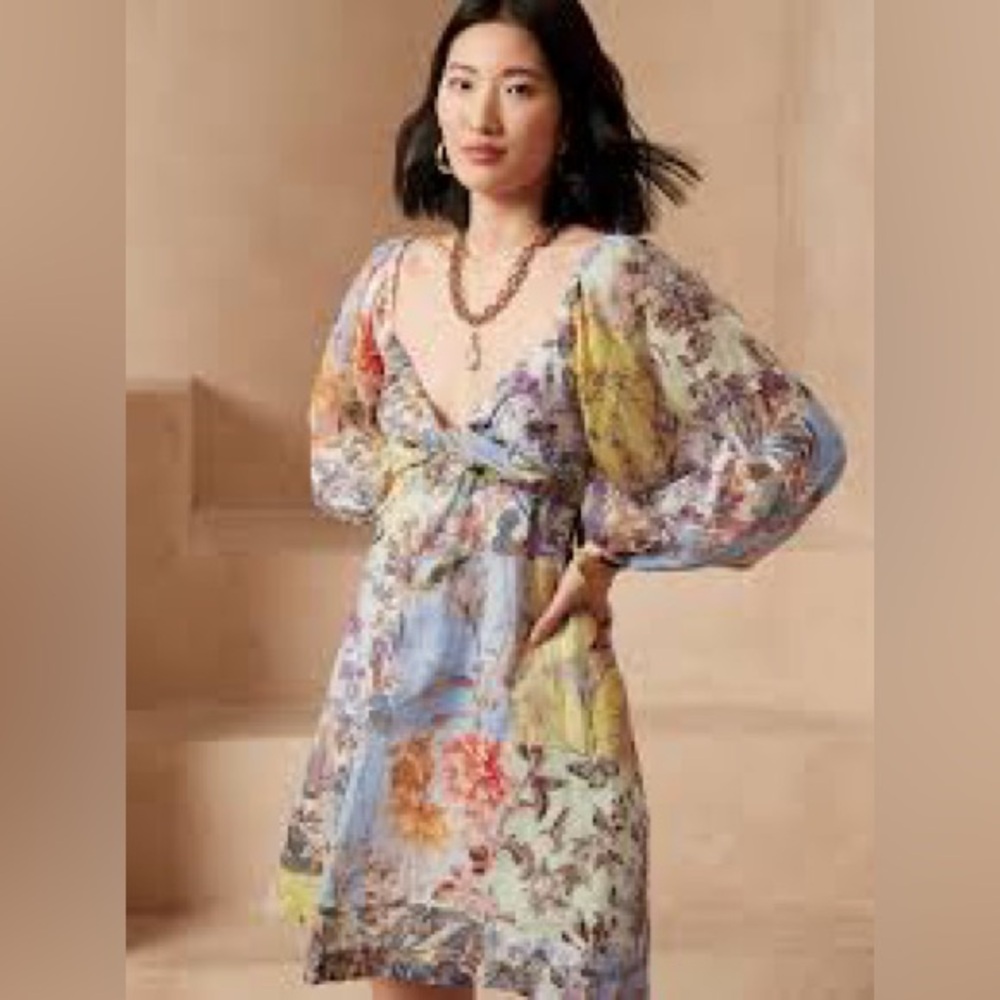 NWT Banana Republic Ramie Twist Floral Long Sleeve Dress medium